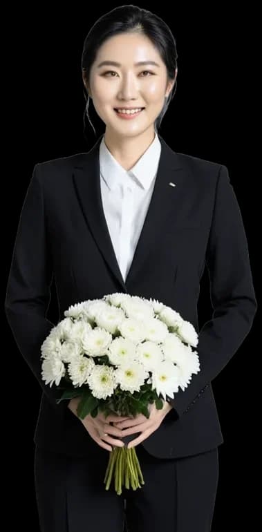 흰 국화를 든 장례지도사
