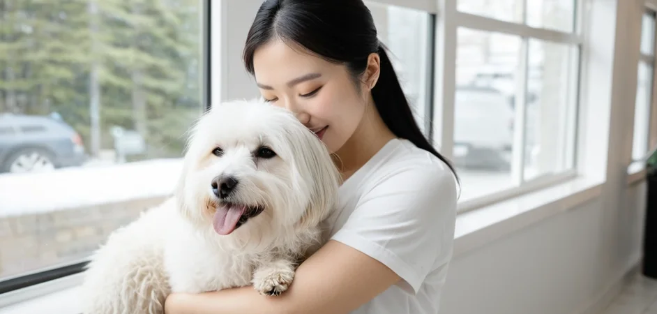 강아지를 안고 있는 미용사